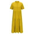 thumbnail image 4 of Women's Summer Casual Dress with Pockets - V-Neck Solid Color Short Sleeve, Fold Waist Lightweight & Machine-Washable, 4 of 7