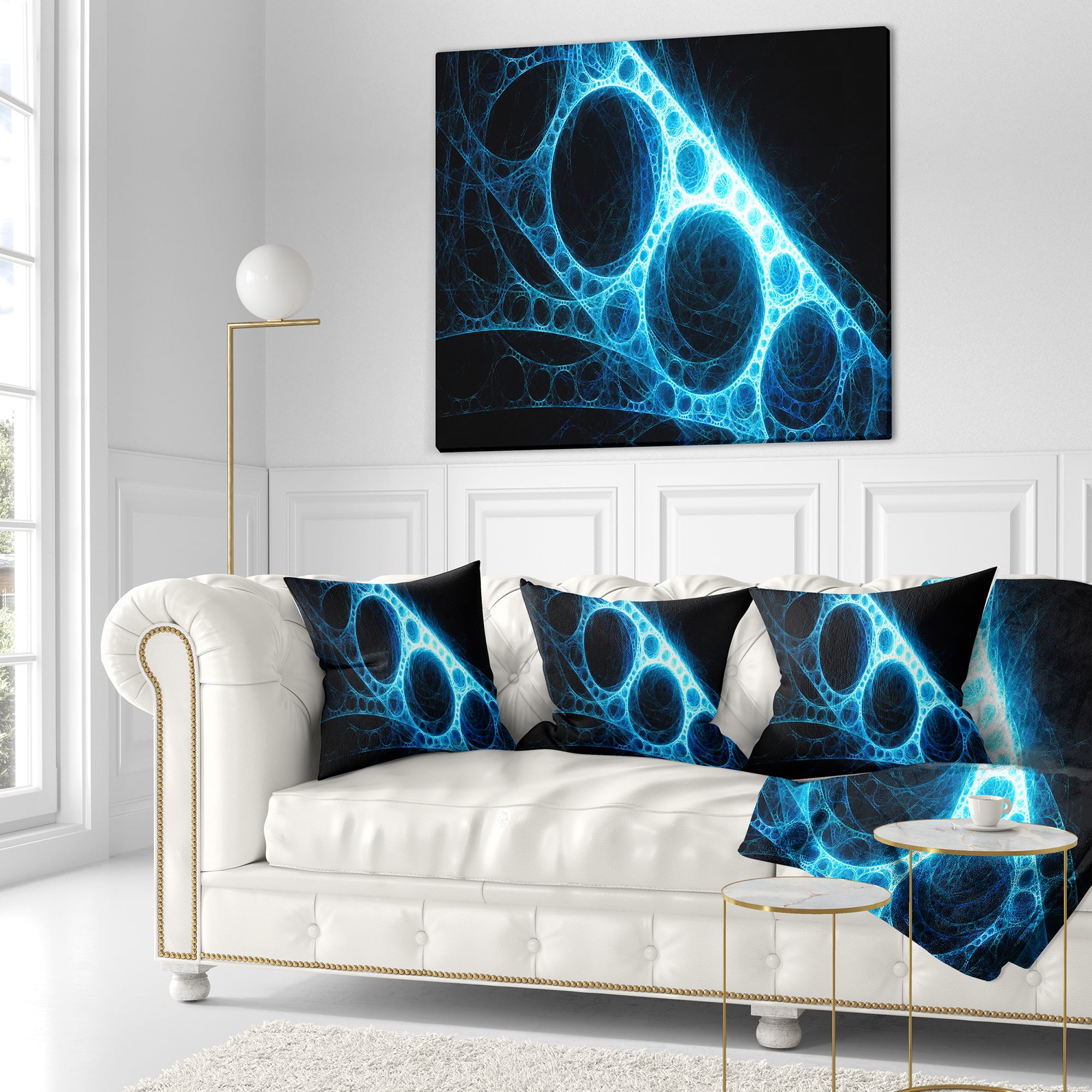Designart Blue Metal Construction in Black - Abstract Throw Pillow - 16x16