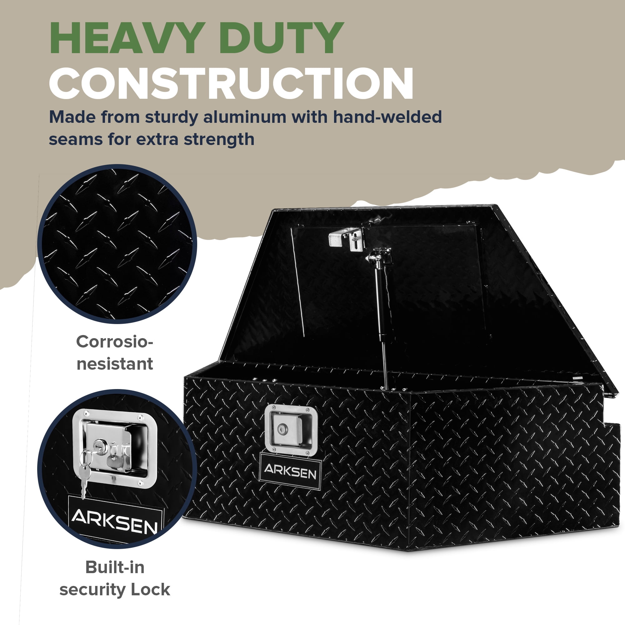 ARKSEN 39" Diamond Plate Aluminum Trailer Tongue Box Pickup Truck Tool Box Storage Organizer With Lock Key, Black