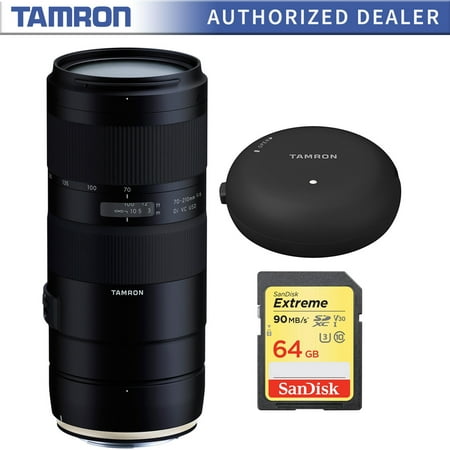 Tamron 70-210mm F/4 Di VC USD Telephoto Zoom Lens for Full-Frame Canon DSLR (AFA034C-700) with Tamron TAP-In Console Lens Accessory for Canon Lens Mount & 64GB Extreme SDXC Memory UHS-I