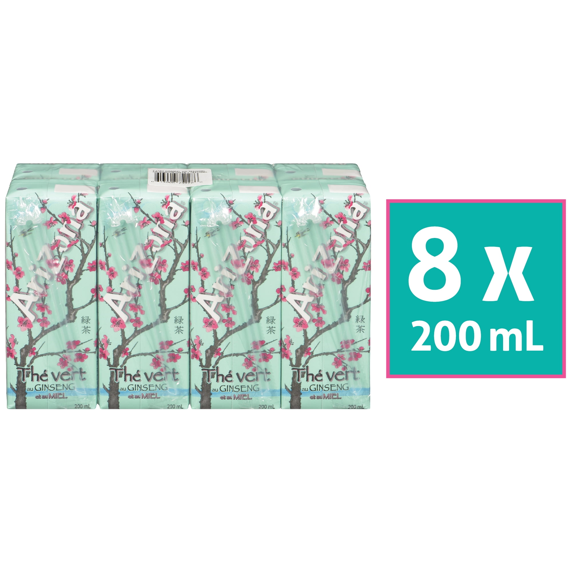 Arizona Premium Brewed Ginseng and Honey Green Tea, 8 x 200 ML