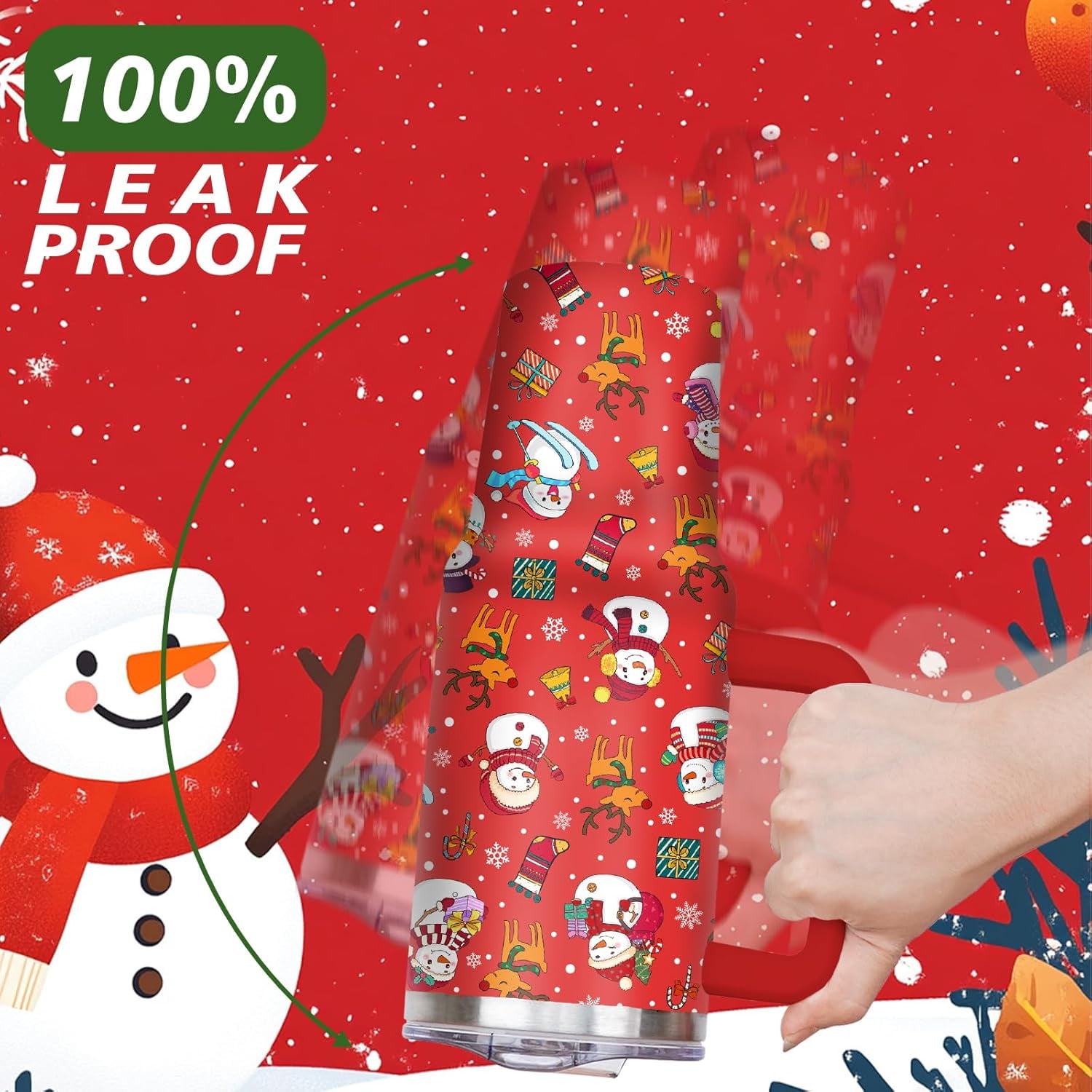 Christmas Tumbler 40 oz Christmas Tumblers with Handle and Straw Red Snowman Stainless Steel Insulated Coffee Cups Mugs Christmas Gifts Stuff Decor for Women Girls