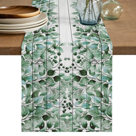 Table Runners 36 Inches Long Dress Scarves, Green Eucalyptus Leaves Farmhouse Kitchen/Dining Table Decor Table Runner, Short Coffee Tablerunners, Country Botanical Branches Wooden 13x36 Inch