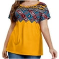 thumbnail image 1 of Birdeem Blouses pour Femmes Grande Taille d'Été Décontractée Imprimée Col Rond Manches Courtes, 1 of 1