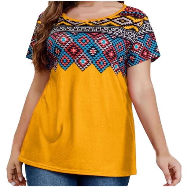 Camiseta de Manga Corta de Cuello Redondo Impresa Casual de Tamaño Grande Hecha de Cómodo Estante de Imitación para el Uso Diario, Camisetas Cortas para Mujeres