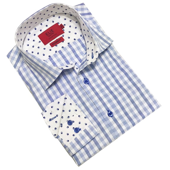 Elie Balleh Baby Blue Pastel Plaids Boy's Dress Casual Button Down Shirt