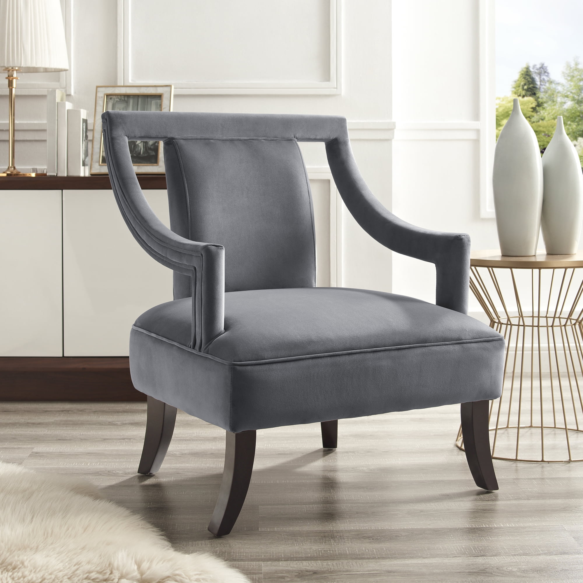 Inspired Home Antoinette Velvet Accent Chair Swoop Arm Square Back Open