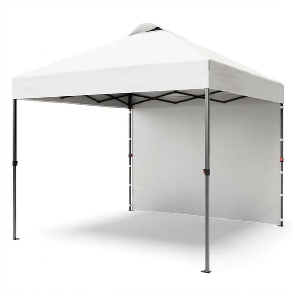 1SET Black Frame White Fabric Pop Up Canopy Outdoor Waterproof UV Protection Shade Tent with Sidewall