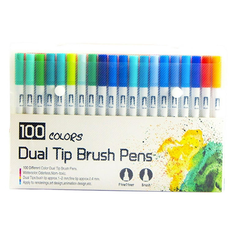 100 Colors Dual Tip Brush Pens Fine Liners Coloring Drawing