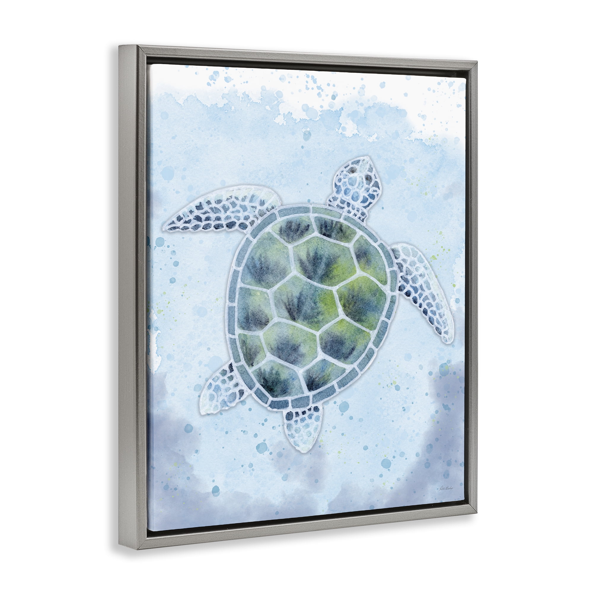 Stupell Industries Stained Glass Turtle Nautical & Beach Painting Gray Floater Framed Canvas Art Print Wall Art, 25 x 31