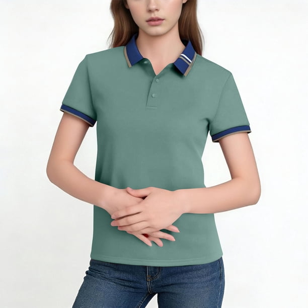 Tops Casuales de Negocios para Mujeres con Cuello de Solapa Y Mangas Cortas, Tela Transpirable Ligera para Oficina, Viajes Y Uso Diario, Top de Verano de Punto con Diseño de Tres Botones