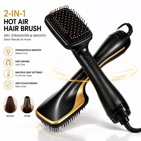 Soapow Hair Dryer Brush, One-Step Hair Dryer and Styler, Hot Air Hair Dryer Brush for All Hair Types, Hair Straightener Brush for Straightening Drying Smooth Hair