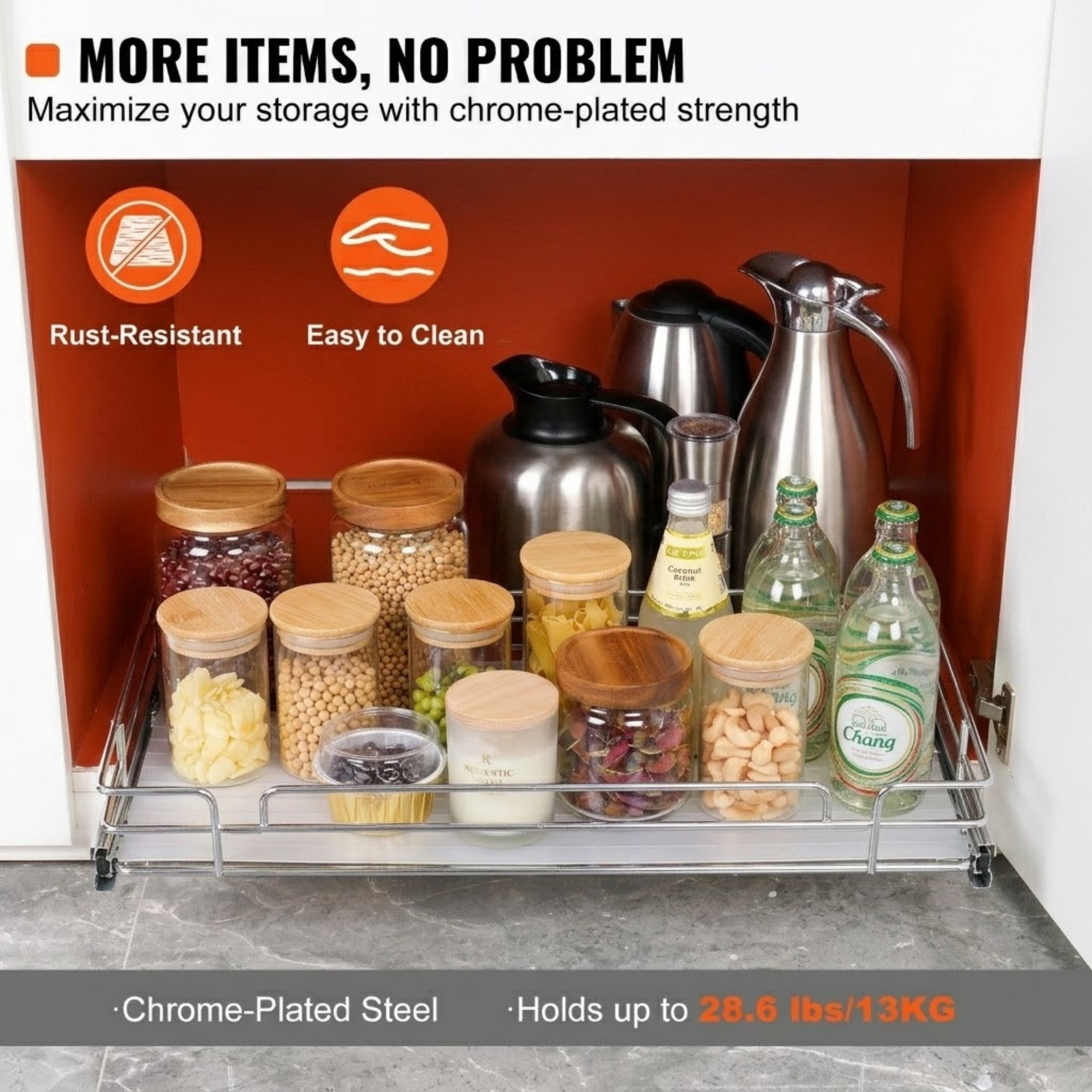11"W x 21"D Steel Pull Out Cabinet Organizer, Heavy Duty Slide Out Pantry Drawer for Under Sink