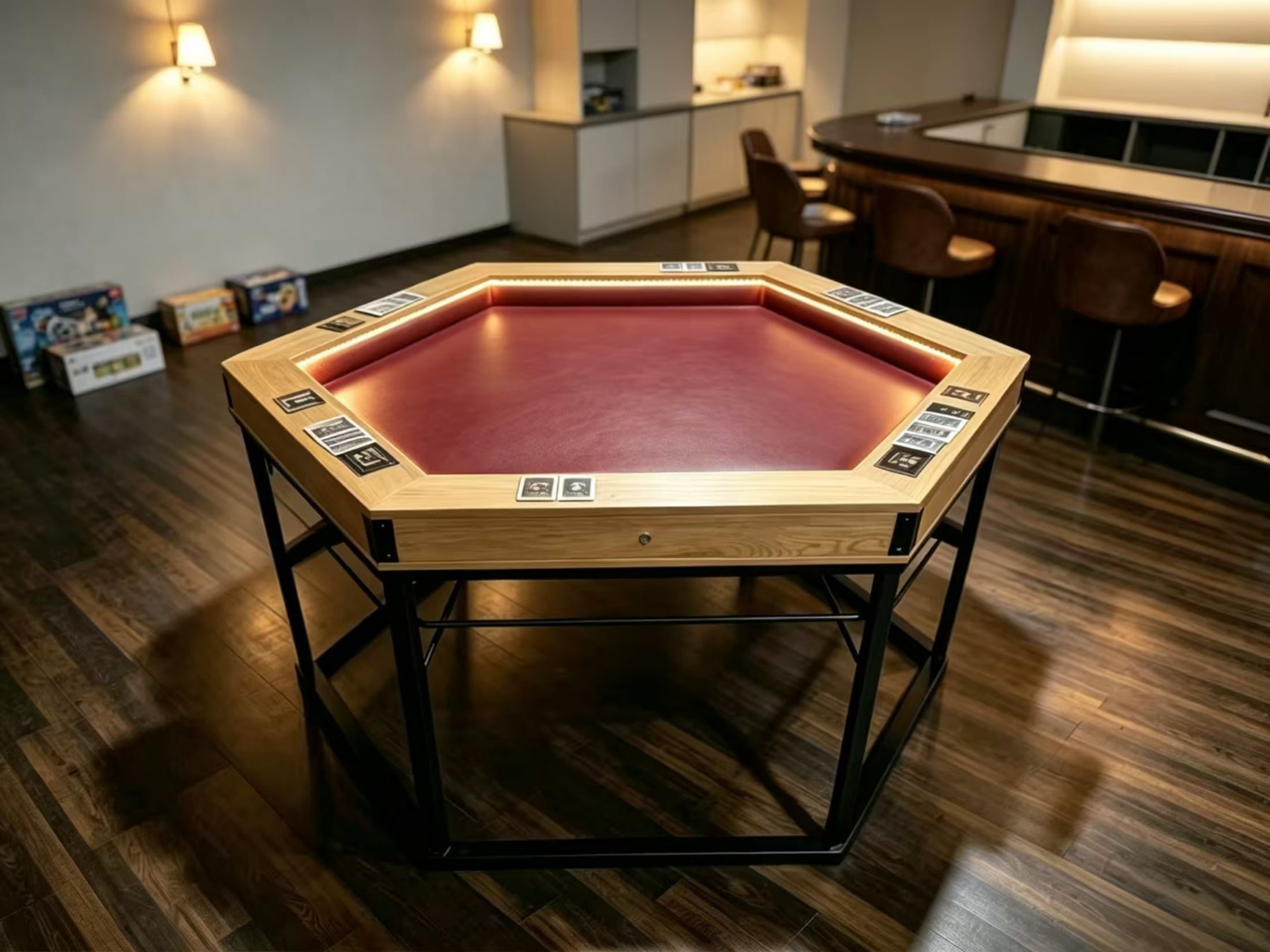 Vinform Solid Wood Board Game & Card Table for Game Rooms, 4-6 Players, 54"x31" Spacious Gaming Surface with Removable Top, Includes Game Mat