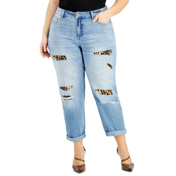 INC International Concepts Plus Size Rip Repair Boyfriend Jeans Riley Wash 28W