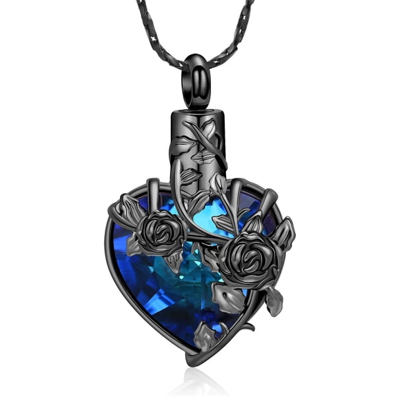 Vintage Rose Flowers Stone Heart Urn Pendant Human Pet Memory Necklace for Cremation Ashes Holder Memorial Jewelry