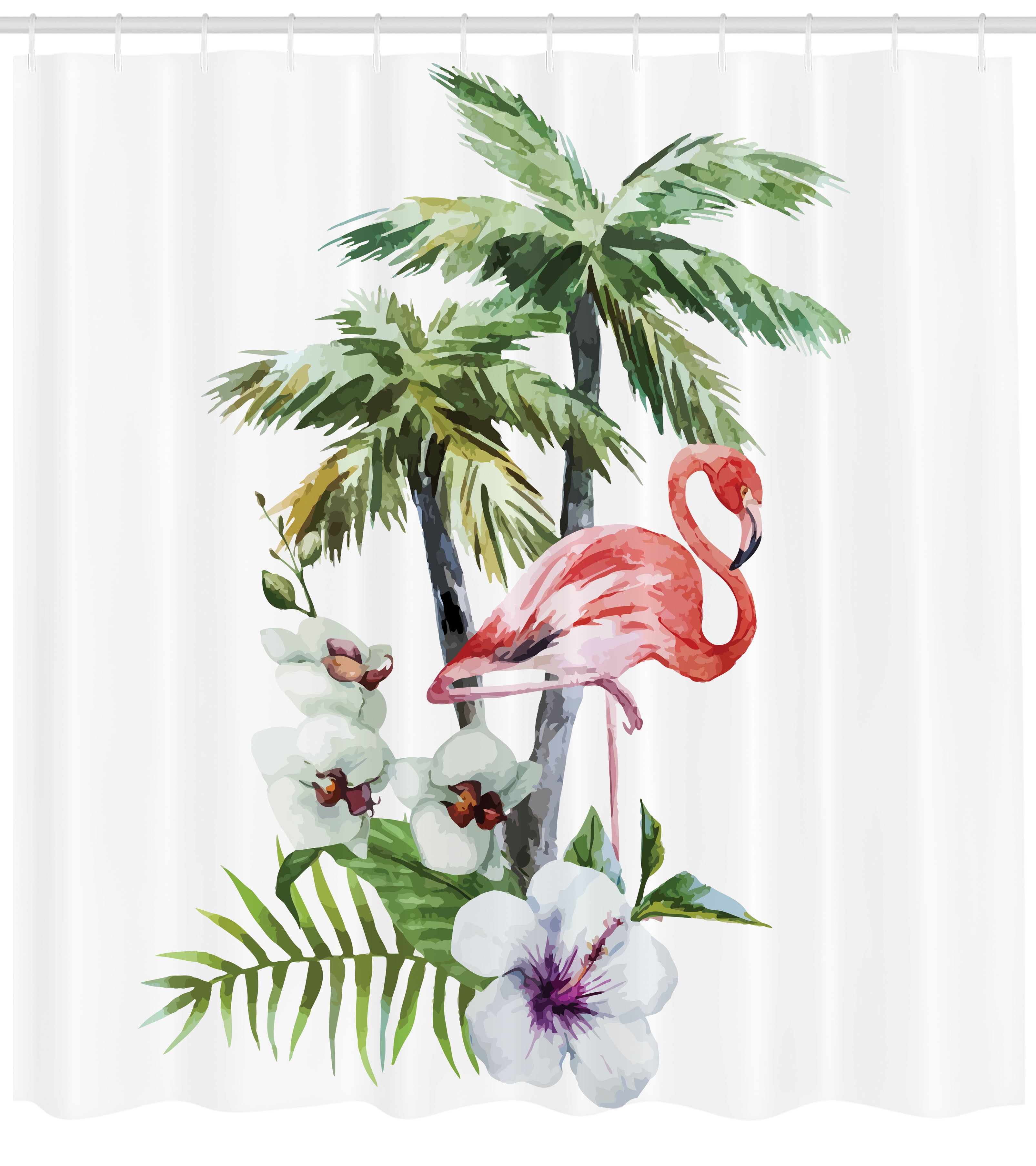 Flamingo Shower Curtain Exotic Hawaiian Leaf Print For Bathroom
