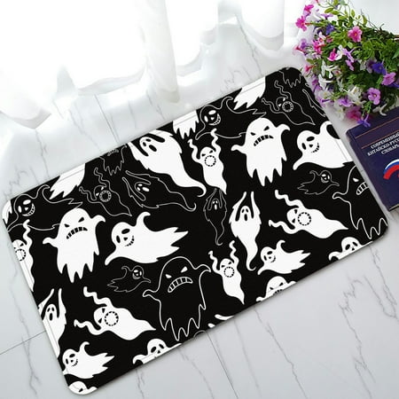 PHFZK Halloween Theme Doormat, Halloween Dask Night Scary Ghosts Black and White Doormat Outdoors/Indoor Doormat Home Floor Mats Rugs Size 30x18 inches