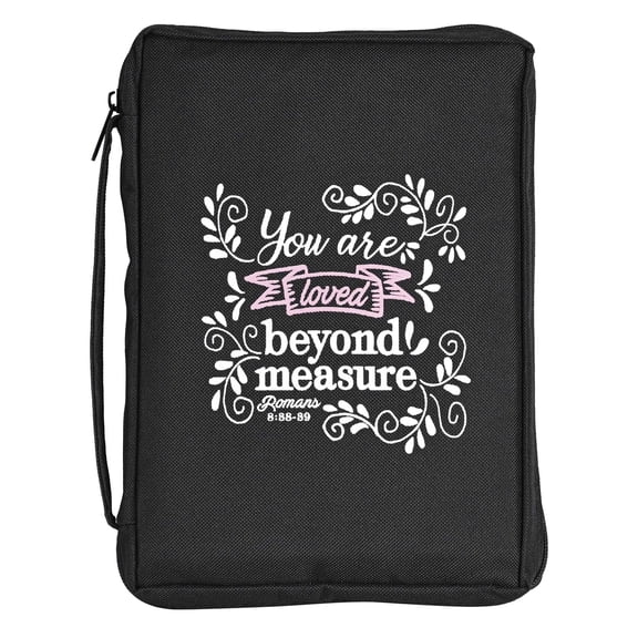 Dicksons BCK-LP1005 You Are Loved Black and Pink Large 600 Denier Polyester Zipper Bible Cover With Handle