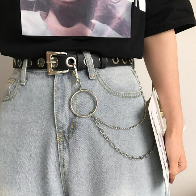 Tohuu Fashion Adjustable Black Grommet Leather Buckle Belt Punk