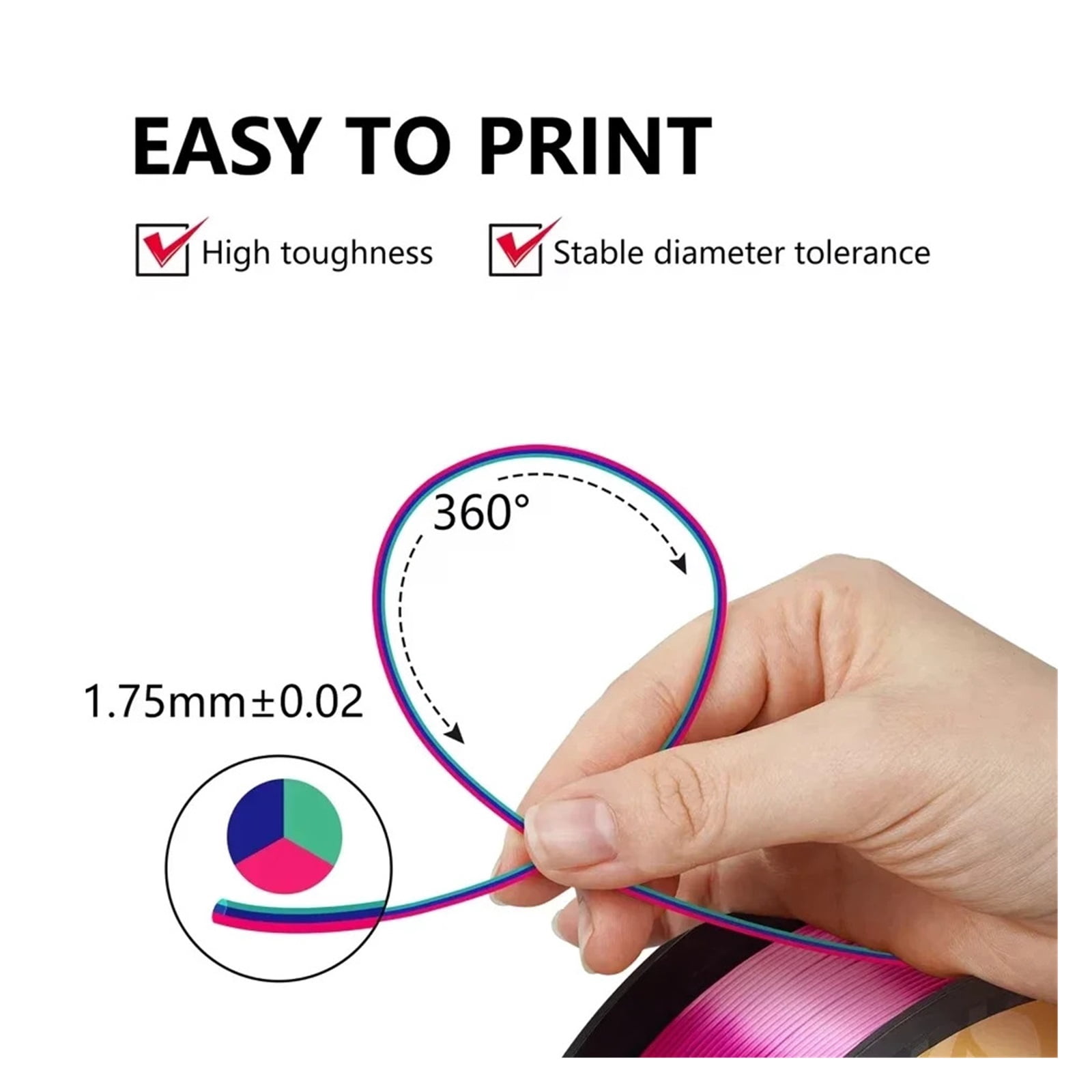 PLA Filament Multicolor PLA Filament 200g/roll 1.75mm 3D Printer Filament No-Tangling Bubble Free Fit for FDM 3D Printer Material