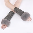 thumbnail image 3 of White Furry Fingerless Gloves, Fluffy Winter Knitting Soft Thumb Hole, Faux Fur Hand Wrist Warmer, Knit Crochet Gloves Mittens for Women Unisex Typing Driving Supplies, 3 of 5