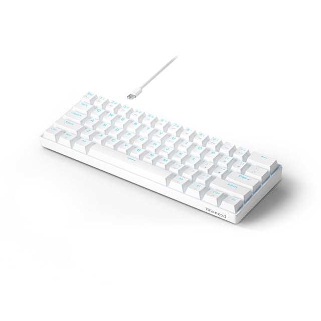 iBlancod Clavier de Jeu Mécanique à 61 Touches Interchangeables à Chaud avec Commutateurs Bleus, Double Mode Filaire/Bluetooth 5.0, 19 Rétroéclairages RVB Bleu Poudre, Câble Type-C Détachable, Retournement N-Key, Batterie 2500mAh,