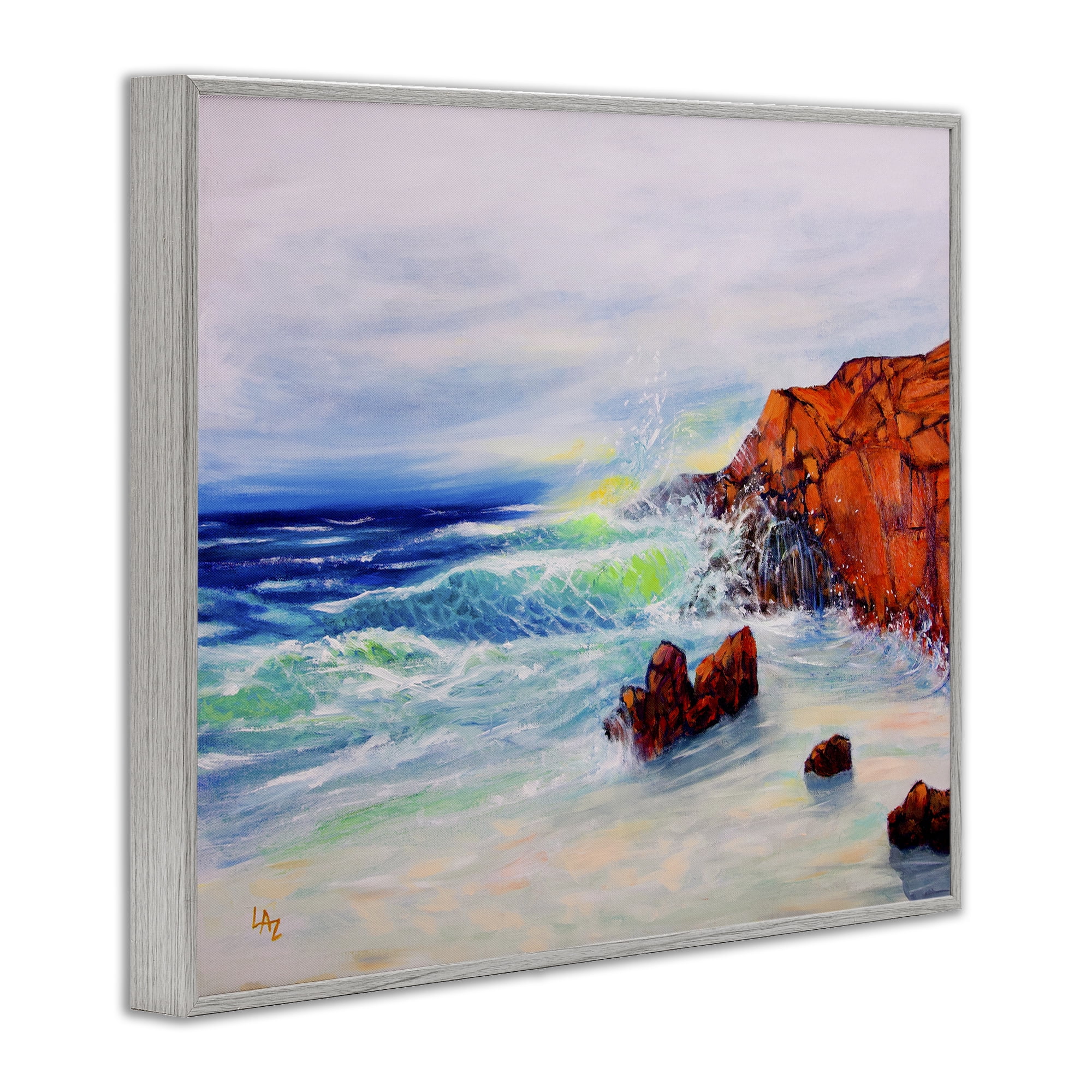 Stupell Industries Deep Blue Rocky Beach Gray Framed Giclee Art, design by Lee Ann Zirbes