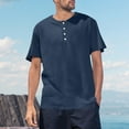 thumbnail image 2 of Maean Mens Short Sleeve Shirts Crew Neck Buttons Loose Tee Summer Causal Plain Tshirts Clothes, 2 of 7