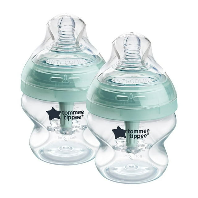 Tommee Tippee Baby Bottles, Advanced Anti-Colic Baby Bottle with Slow Flow Breast-Like Nipple, 2x5oz Bottles, 0m+, Self-Sterilizing