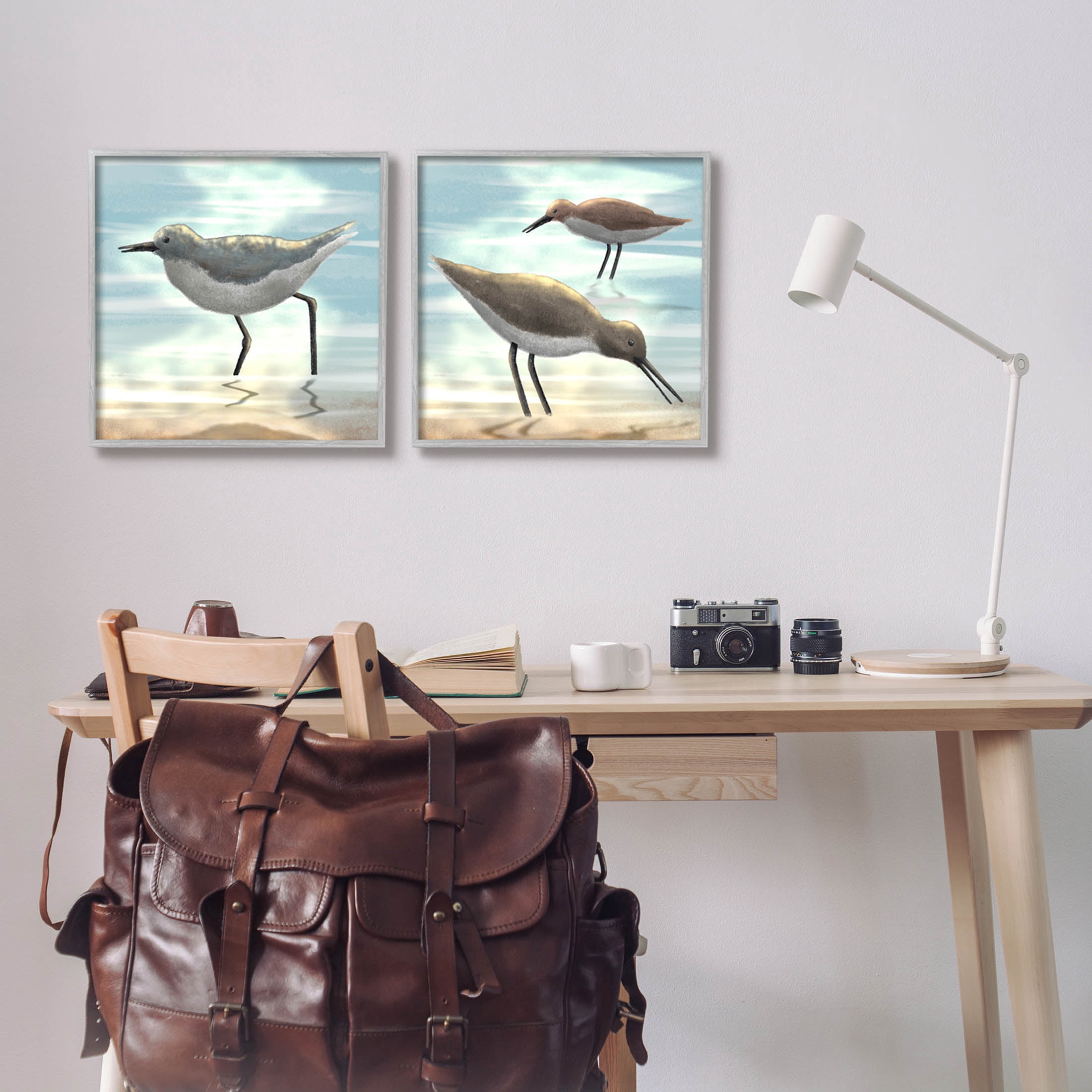 Stupell Industries Dawning Friends Sandpiper Coast Graphic Art Gray Framed Art Print Wall Art, Set of 2, Design by Marcus Prime