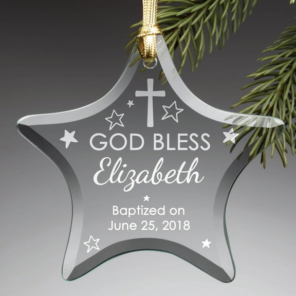 Personalized God Bless Glass Christmas Ornament