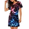 thumbnail image 2 of Vsdgher Chemise de Nuit à Manches Courtes Motif Éclair Rouge et Bleu pour Femmes, Col Rond, Mignonne, Confortable, 2 of 6