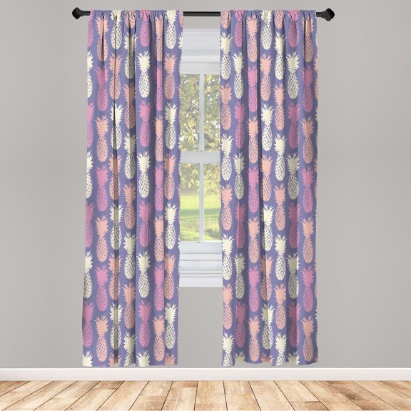 Ambesonne Pineapple Curtains, Summer Island Tropic Pop, Pair of 28"x84", Pale Lilac