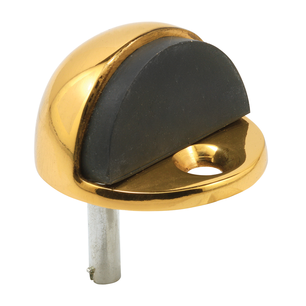 Door Stop, 1 in. Reach, Cast Brass, Polished Brass Finish, Floor Mount