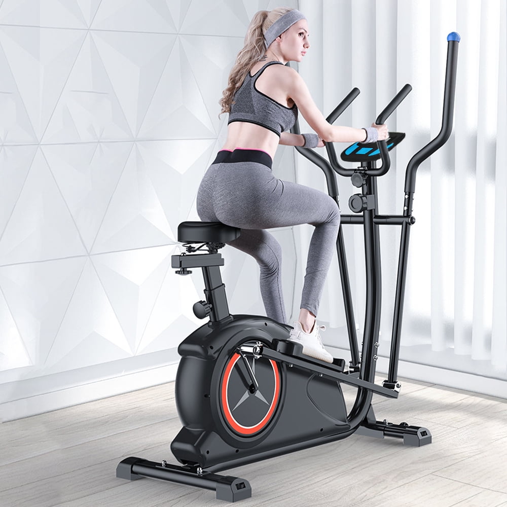 Magnetic Elliptical Bike,SKONYON Elliptical Machine,With seat Device Holder LCD Monitor Magnetron Silent Home Fitness Machine