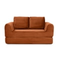 thumbnail image 2 of 2-In-1 Folding Convertible Sofa Bed, Modern Corduroy Sleeper Couch with 2*Pillows, Futon Modular Upholstered Boneless Loveseat with Pull-Out Bed, Folding Floor Modular Couch for Living Room (Orange), 2 of 11
