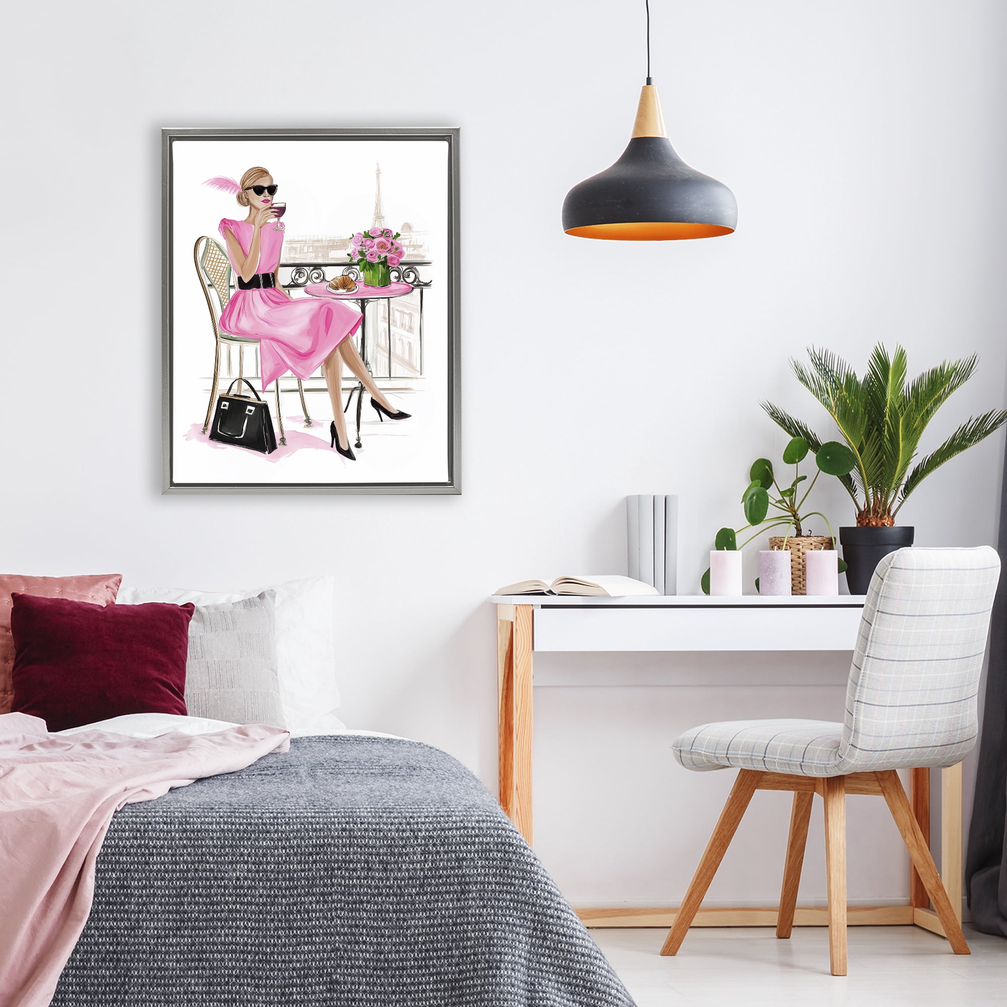 Stupell Industries Parisian Chic on Cafe Balcony Gray Framed Floater Canvas Wall Art, design by Jess Stempel