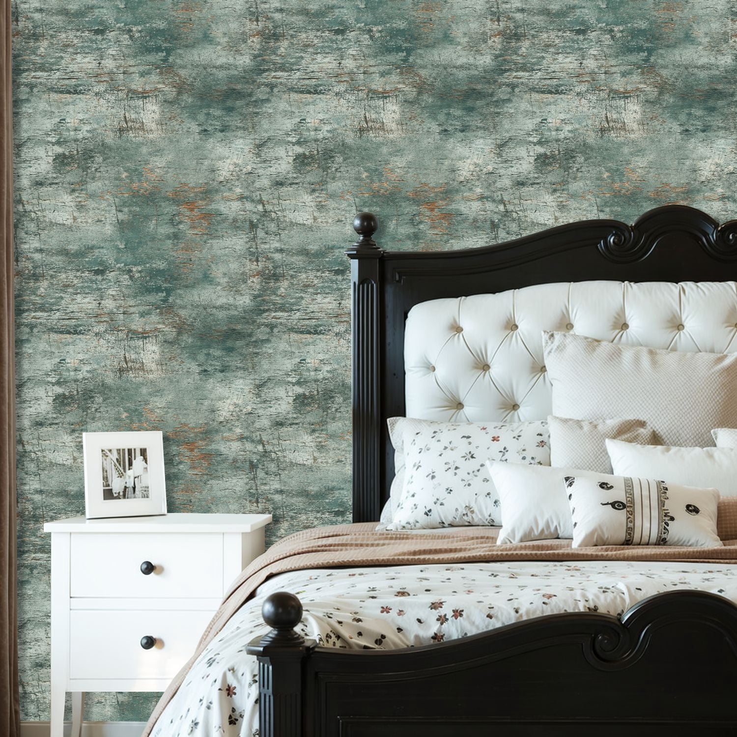 Industrial Peel and Stick Wallpaper 23.6in x 9.8ft Abstract Grunge Texture Teal Copper Tones Rustic Contact Paper Vinyl Waterproof Self Adhesive Wall Paper for Bedroom Shelf Cabinet Renter Friendly