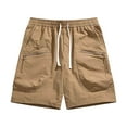 thumbnail image 4 of Enjoytime Casual Men's Shorts Loose Solid Color Drawstring Outdoor Workout Plus Size Shorts with Elastic Waist and Zipper Pockets Khaki M, 4 of 6