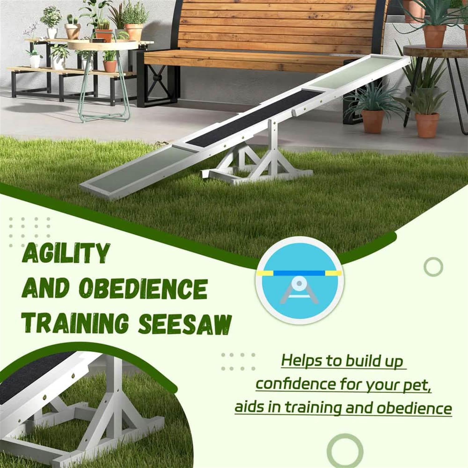 resenkos 70" Wooden Dog Seesaw for Training, Exercise, Pet Agility Equipment, Sturdy Playset, White