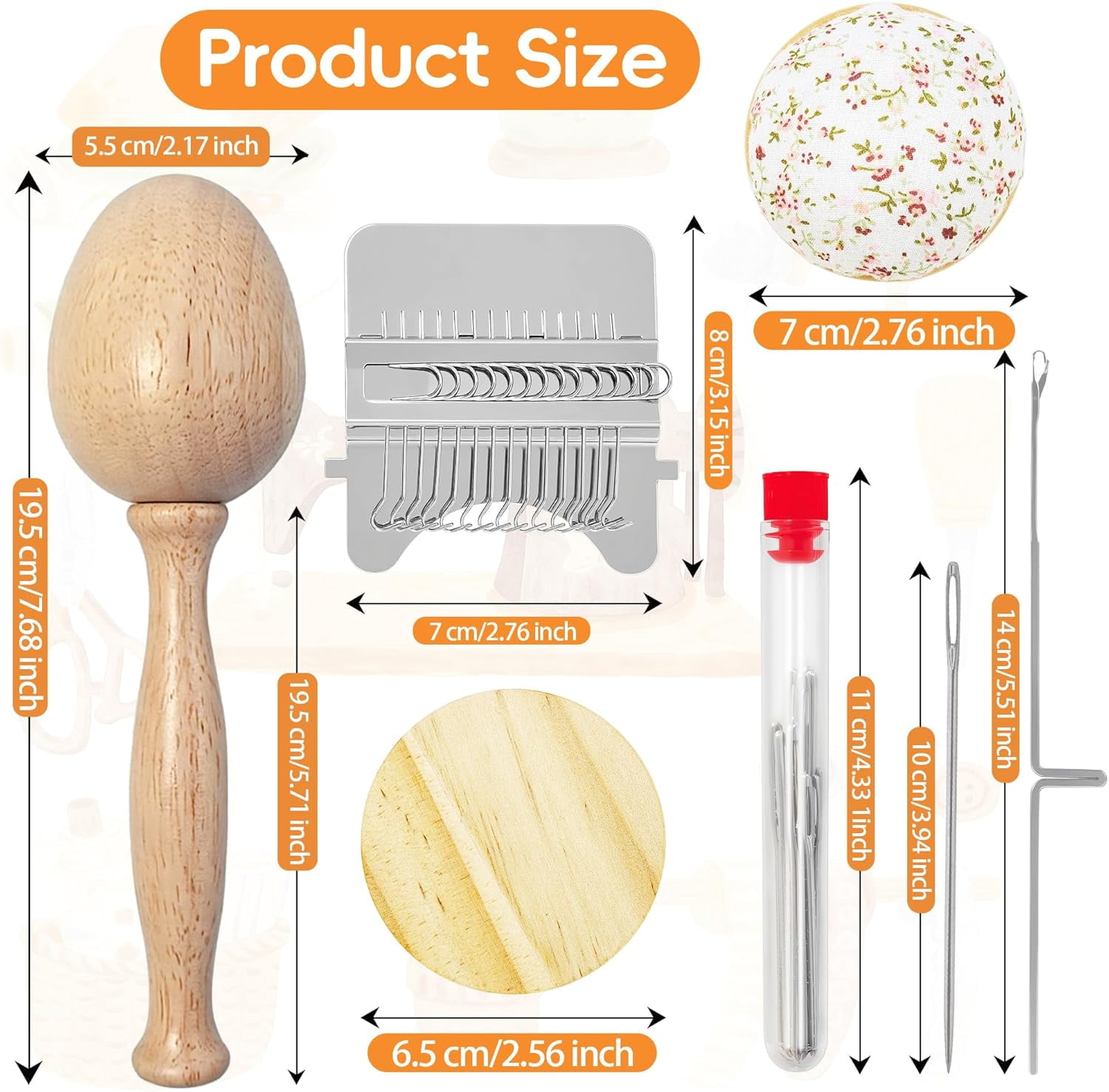 Mini Darning Loom,Egg Knit Patch Kit with 14 Hooks Small Weaving Loom 14 Pcs Large Eye Needles 50 Color Threads for Handcraft DIY Weaving Repair Tool for Beginners