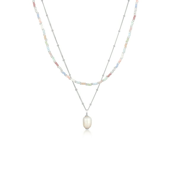 Elli by Julie & Grace Women 17" Layered Freshwater Pearl Necklace 925 Silver