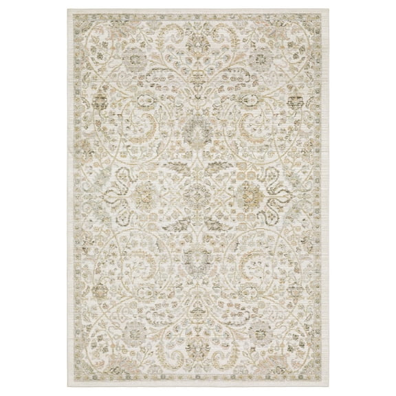 Woven Trends Davren Area Rug CAV05 - 6' X 9' - Ivory Polyester Power loom Vintage Inspired, Traditional-Persian/Oriental, Family and Pet Friendly, Entryway, Dining, Living Room Rug