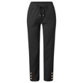 thumbnail image 4 of Straight Leg Sweatpants Women Womens Solid Linen Pants Drawstring Waist Casual Wide Leg Trousers Button Sweat Pants Womens Black M, 4 of 4