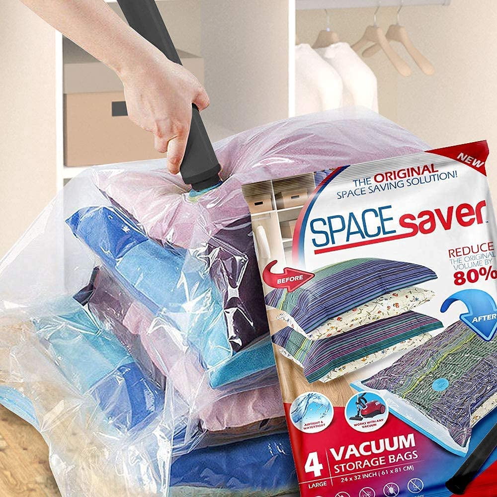 Spacesaver Premium Vacuum Storage Bags - 80% More Storage! Hand-Pump for Travel! Double-Zip Seal and Triple Seal Turbo-Valve for Max Space Saving! (Large, 4 Pack)