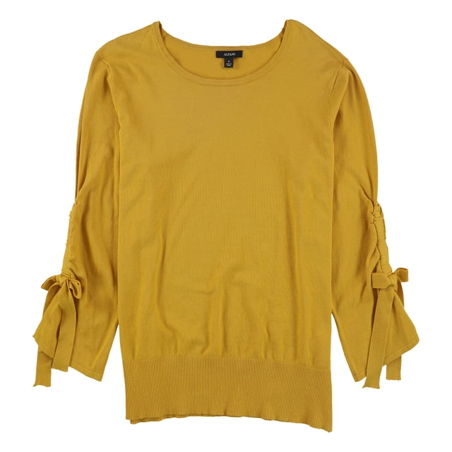 Alfani Womens Bow Sleeve Pullover Sweater, Yellow, Plus Size, X-Large