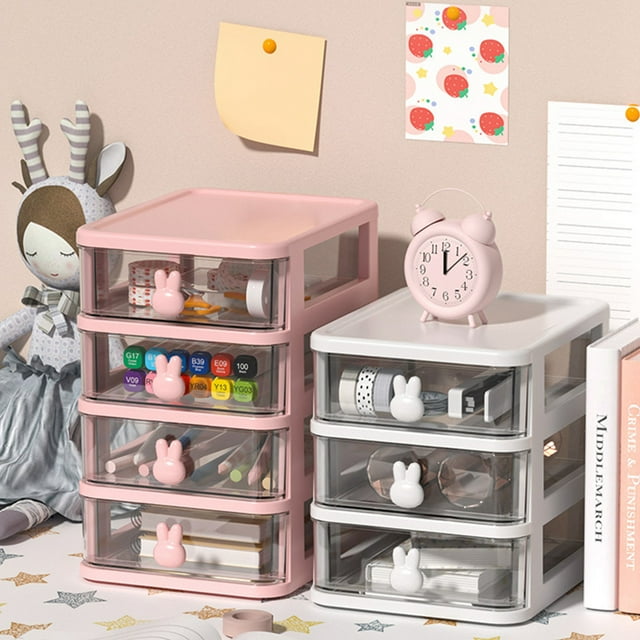 Caja de almacenamiento de Escritorio Bling Bling de plástico transparente de varios niveles con asa de conejito 5 nivel