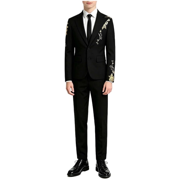 ATOGUTA Boys Formal Suit Kids Tuxedo for Wedding Outfit Lightweight Blazer and Pants Set Size 8-14, Black