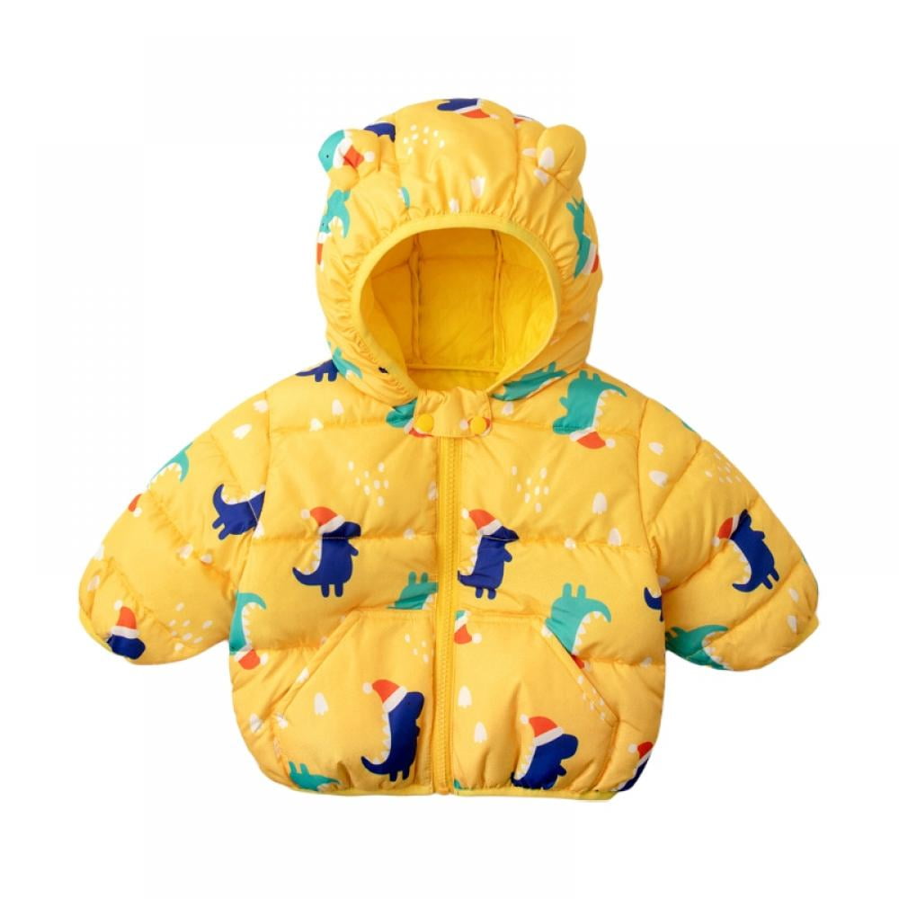 Kids Toddler Baby Girls Boys Fall Winter Warm Coat Long Sleeve Zip Up Dinosaur Hoodie Down Jacket